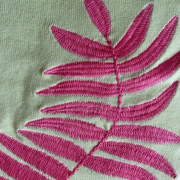 MAGGIE SWEET 100% Cotton Embroidered Lime Green Palm Trees Knit Tank, Size 4X - Picture 6 of 9